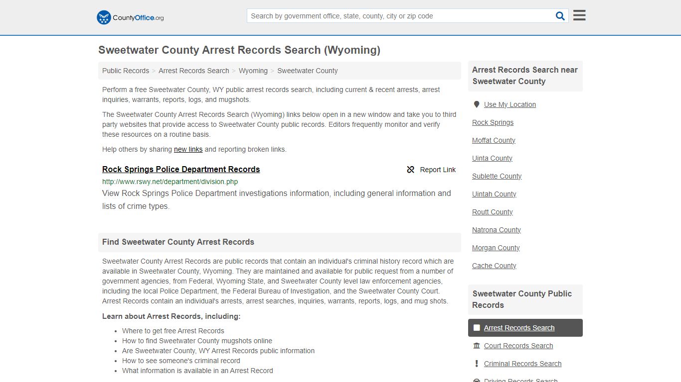 Sweetwater County Arrest Records Search (Wyoming) - County Office